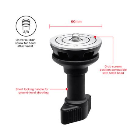 Manfrotto 560BALLSHX - półkula poziomująca z krótką rączką, 60mm, gwint 3/8